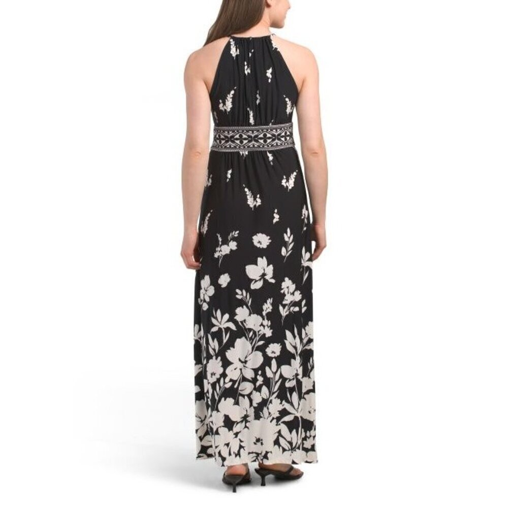 London Times Womens Black Floral Halter Sleeveless Morris Maxi Dress Sz 16 New - Picture 2 of 6